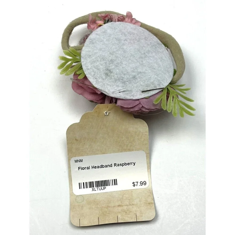 HANDMADE Pink ROSE and RASPBERRY Floral Stretch HEADBAND or HAIR TIE NWT NEW